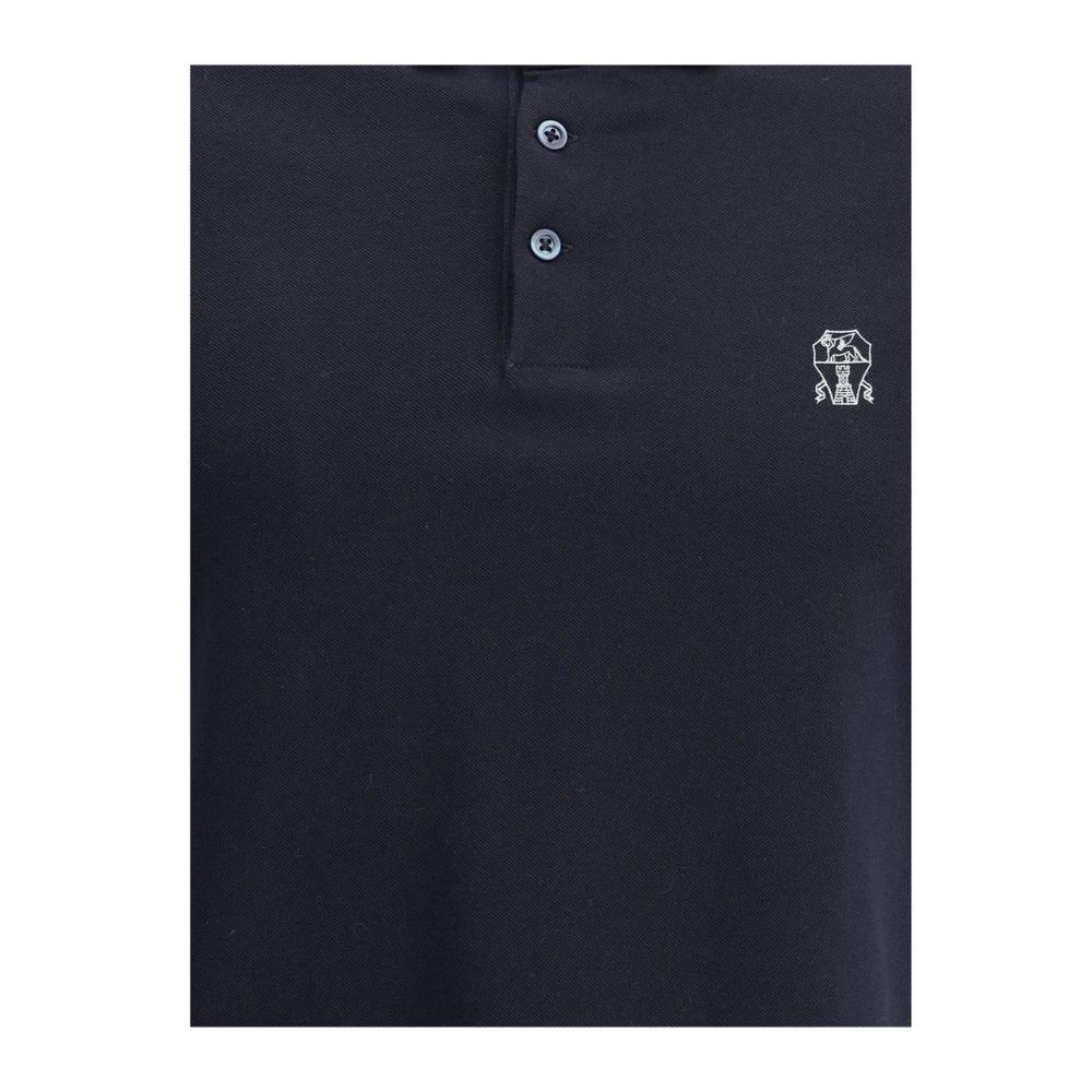BRUNELLO CUCINELLI Polo Shirt met Geribbelde Kraag en Logo Gray Heren
