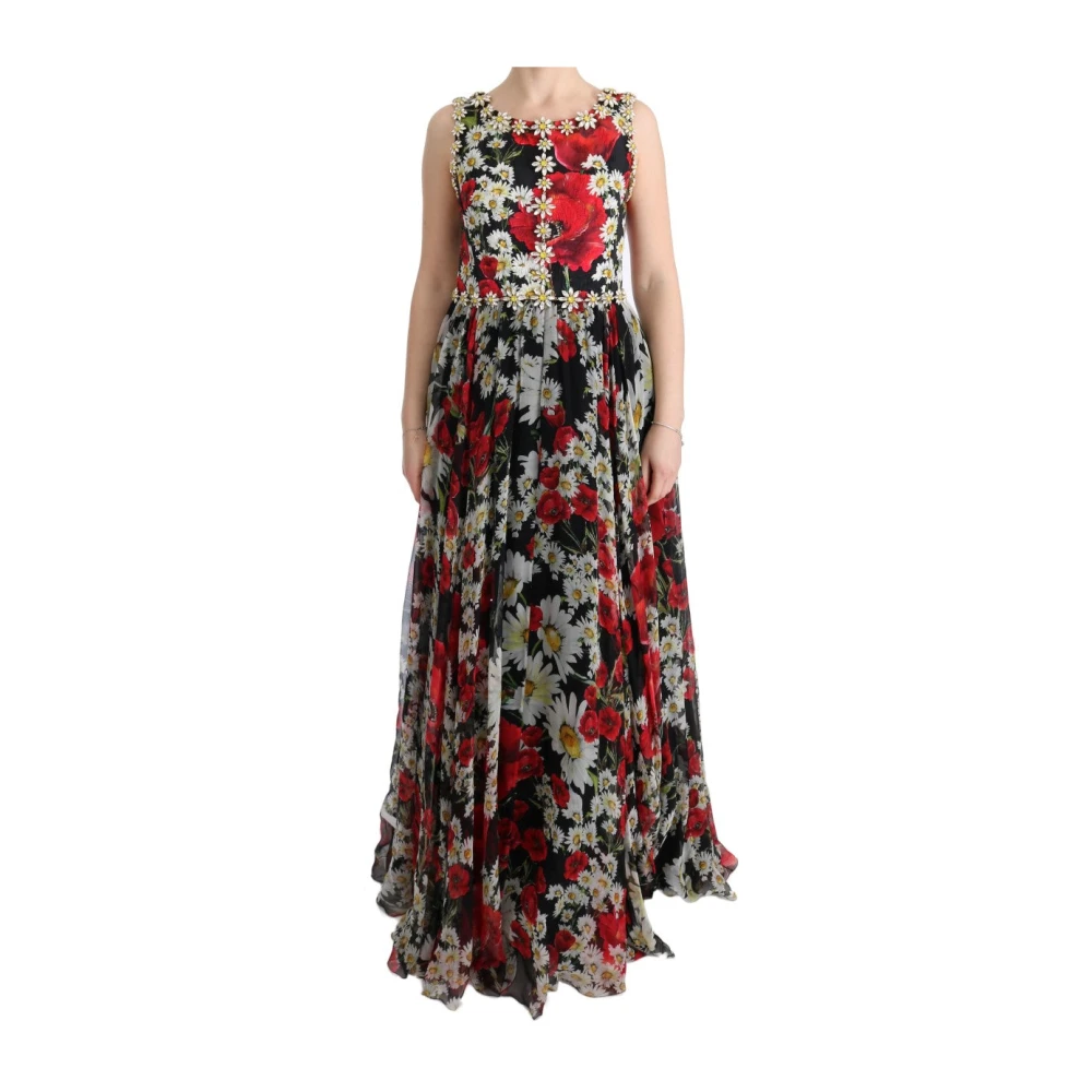 Dolce & Gabbana Multicolor Gowns, Female, L, Silk Floral Crystal Long Maxi Dress