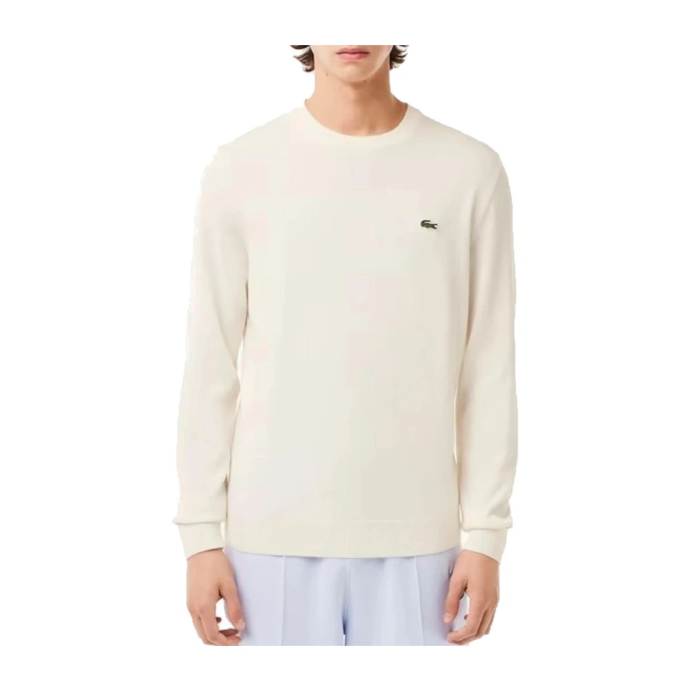 Lacoste Men's Beige Round-Neck Knitwear, M, Yarn Jumper