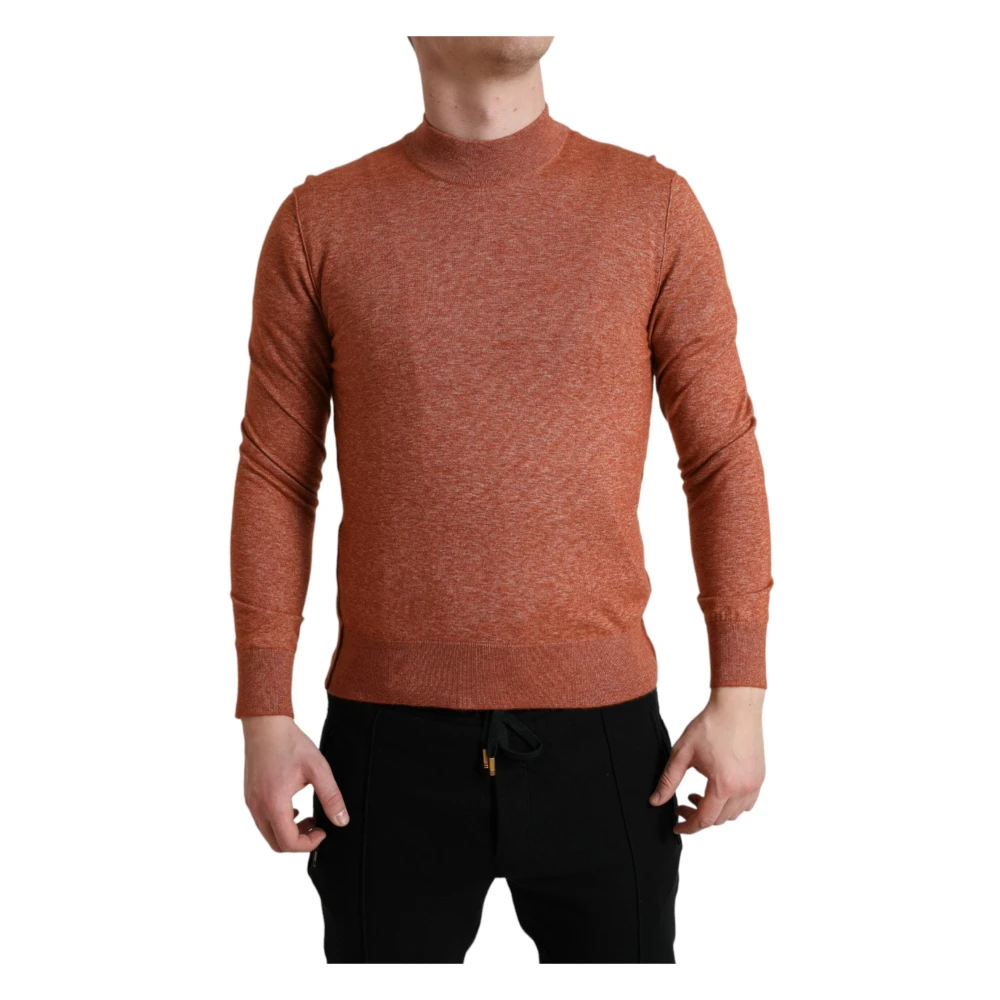 Dolce & Gabbana Luxe Zijde-Kasjmier Oranje Crew Neck Sweater Brown Heren