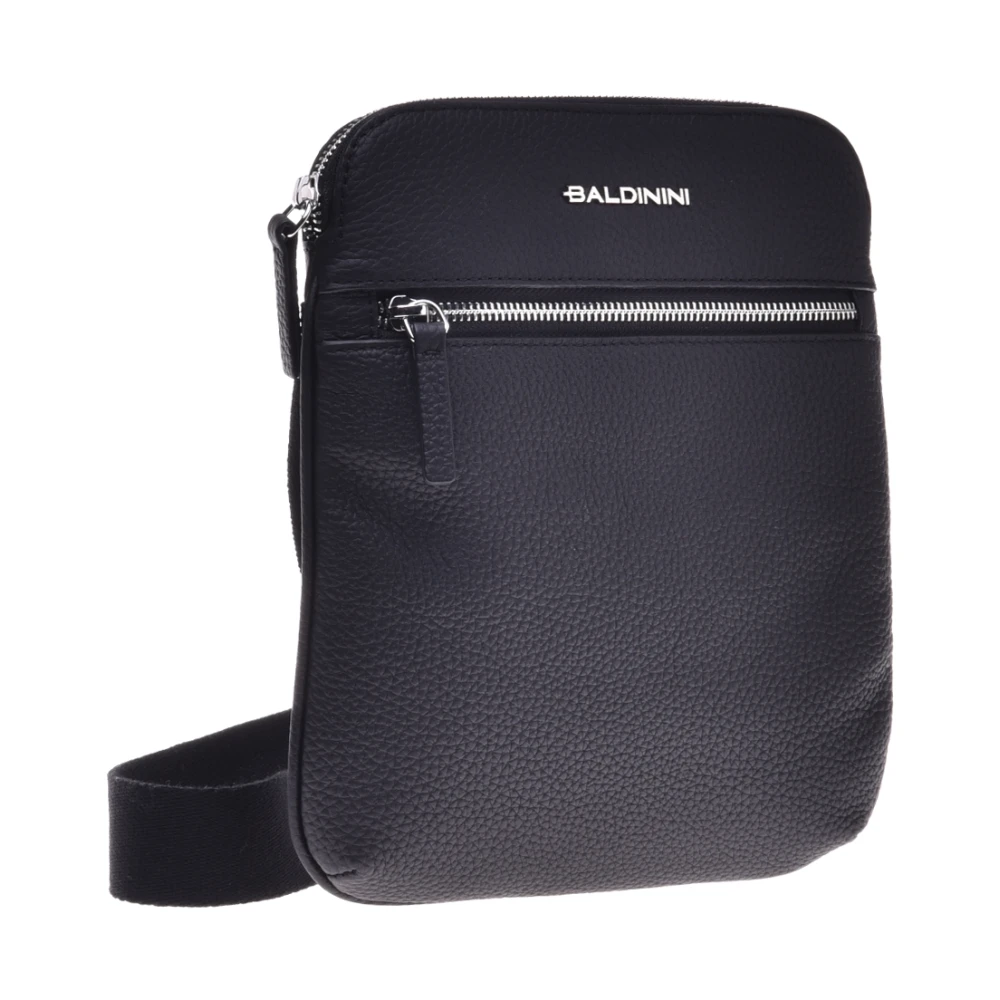Baldinini Crossbodytas in zwart getrommeld leer Black Heren