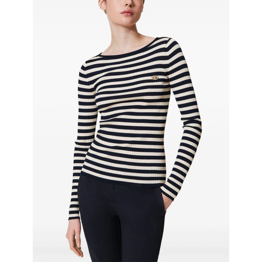 Twinset Navy Blue Boat Neck Sweaters Multicolor Dames