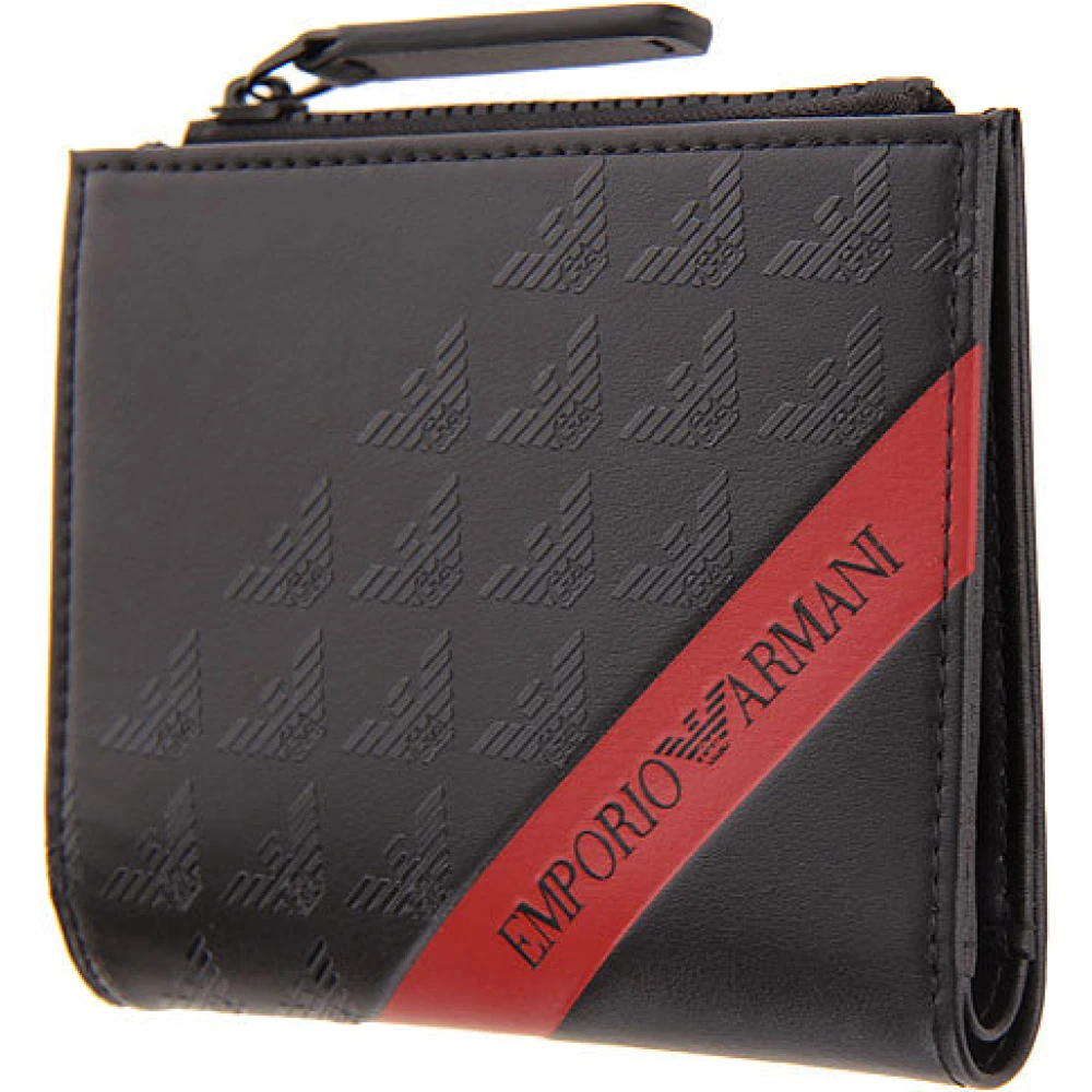 Emporio Armani Zwarte Herenportemonnee met Creditcardhouder en Muntvakje Black Heren
