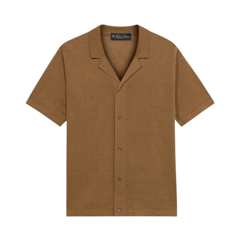 Brooks Brothers Men's Brown Short Sleeve Shirts, 2XL, Cotton-Linen Knit Polo Shirt
