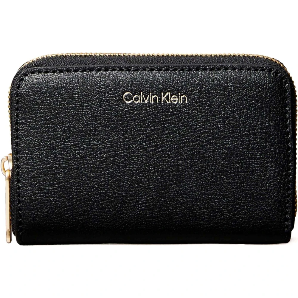 Calvin Klein Women's Black Foil Logo Medium Zip Around