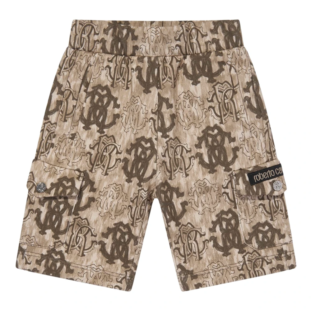 Roberto Cavalli Brown Monogram Bermuda Shorts - Male - Shorts - 14 Y - Kids