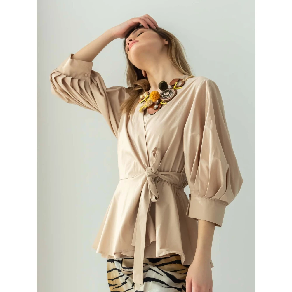 Beatrice .b Beige Ballonmouw Wikkeltop Beige Dames