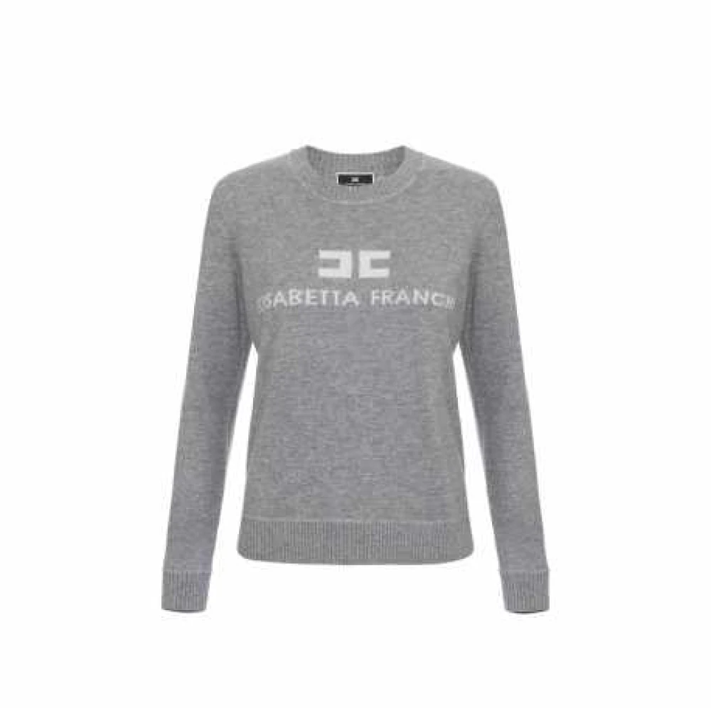 Elisabetta Franchi Grijze Wol Kasjmier Logo Trui Gray Dames