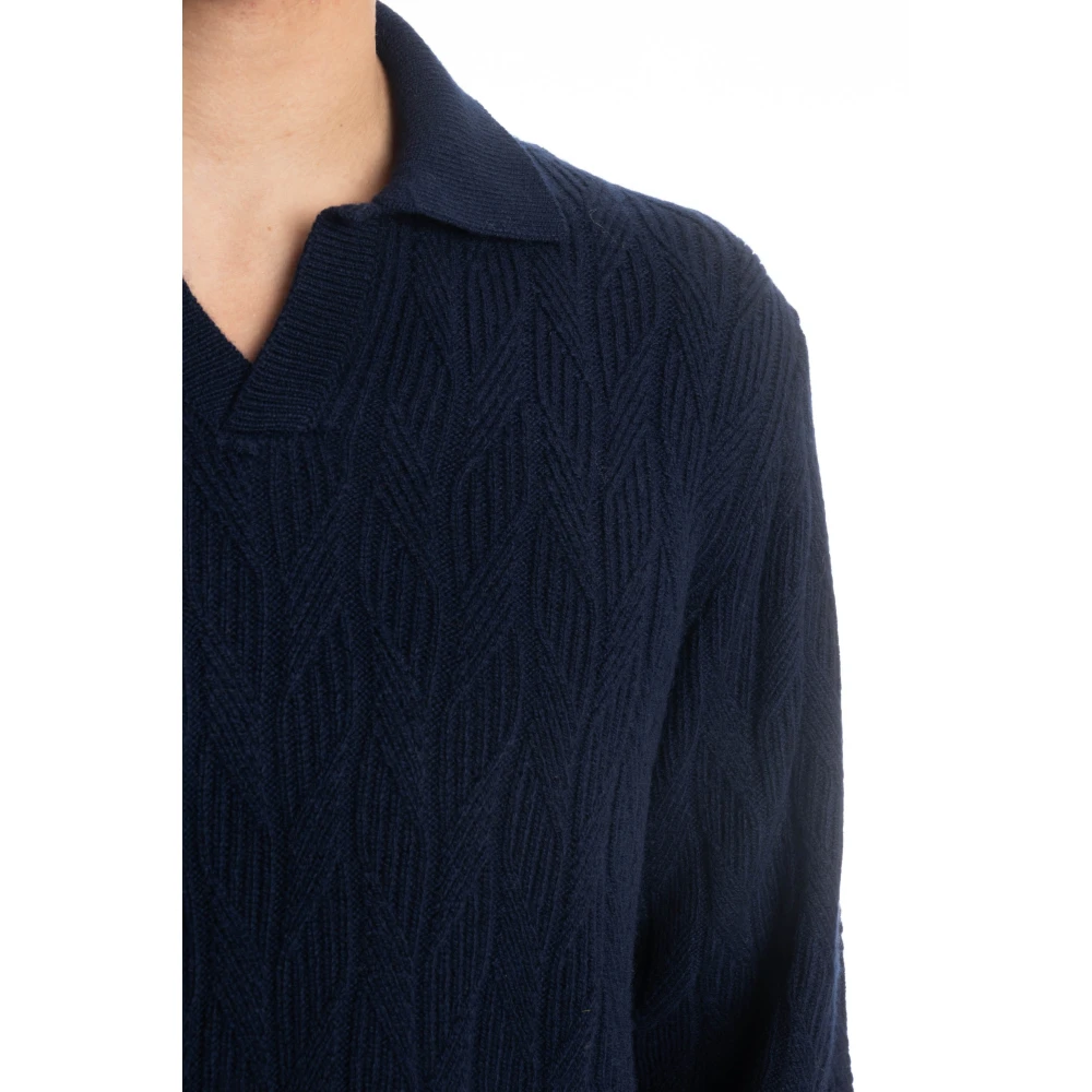 Drumohr Blauwe Trui met Geribbelde Details Blue Heren