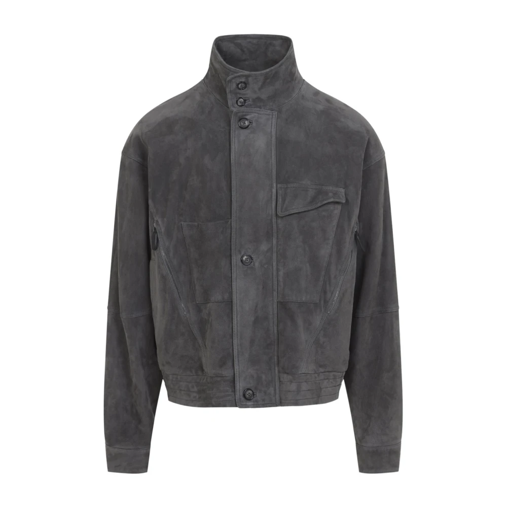 Giorgio Armani Gray Leather Jackets, Male, L, Blouson Jacket