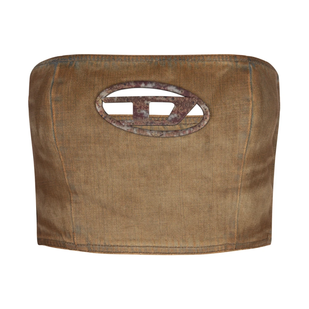 Diesel Kameel Katoen Denim Crop Top Brown Dames