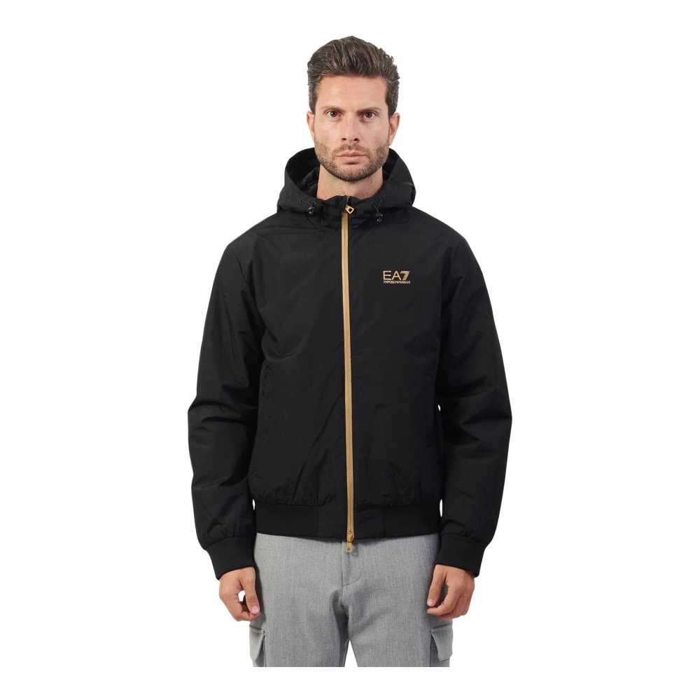 Emporio Armani EA7 Zwarte Zip-Up Hoodie Jas Mannen Herfst Winter Black Heren