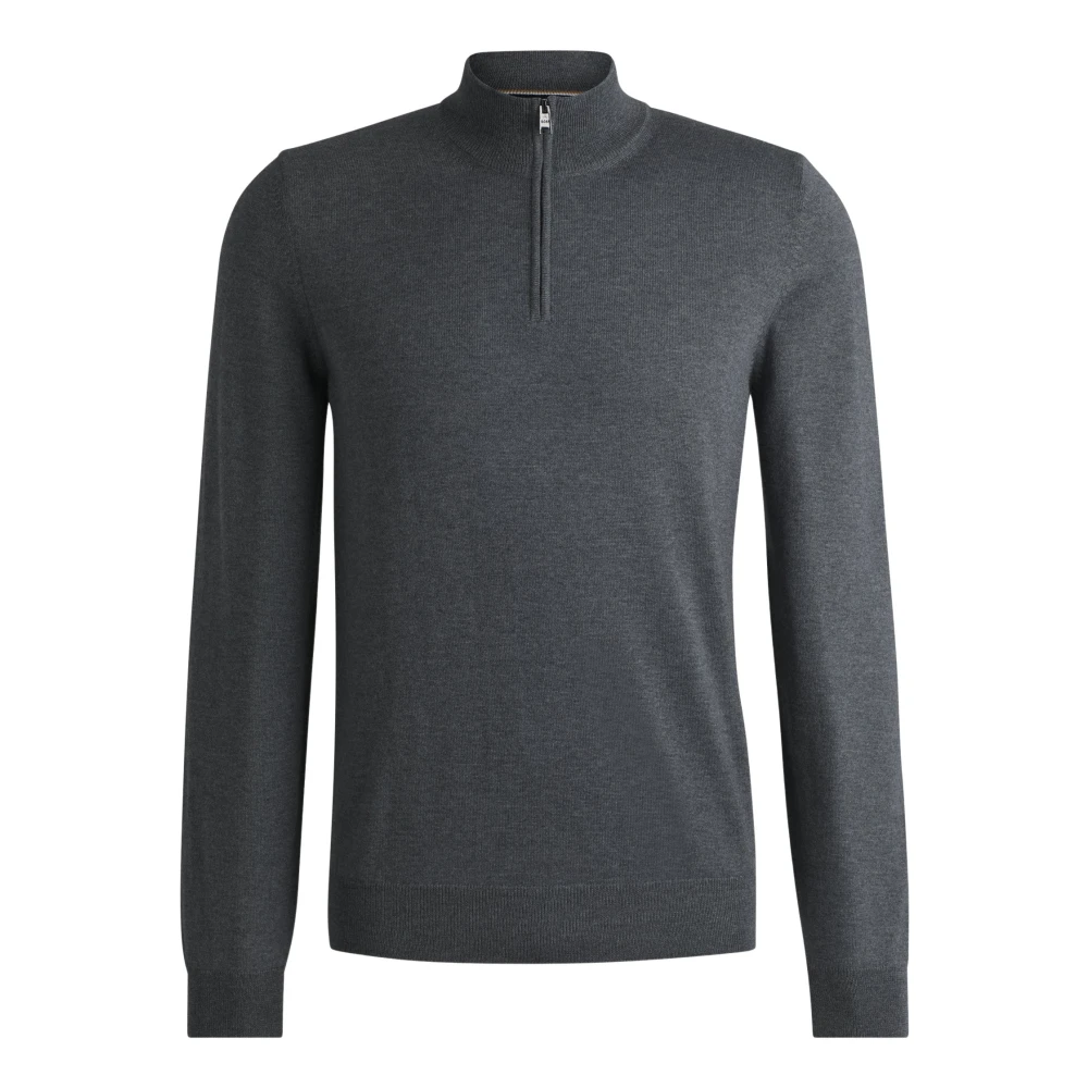 Hugo Mannelijk Grijs Truien & Vesten Heren, M, Wol, Stijlvolle Half-Zip Trui In