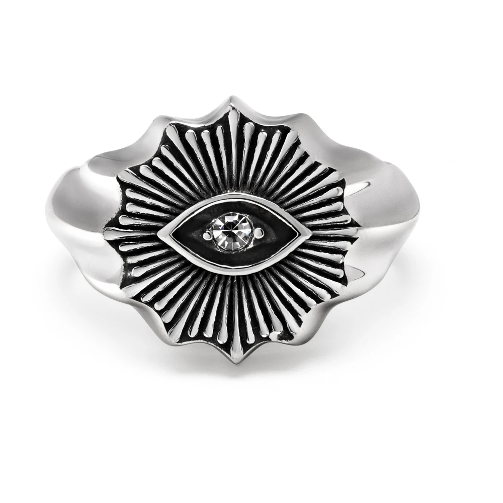 Nialaya Men's Vintage Evil Eye Ring with Clear Crystal Gray, Herr
