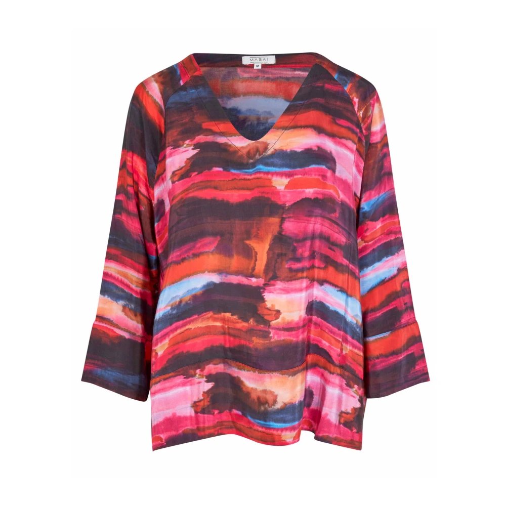 Masai Gedrukte Losvallende Top Sun Tomato Multicolor Dames