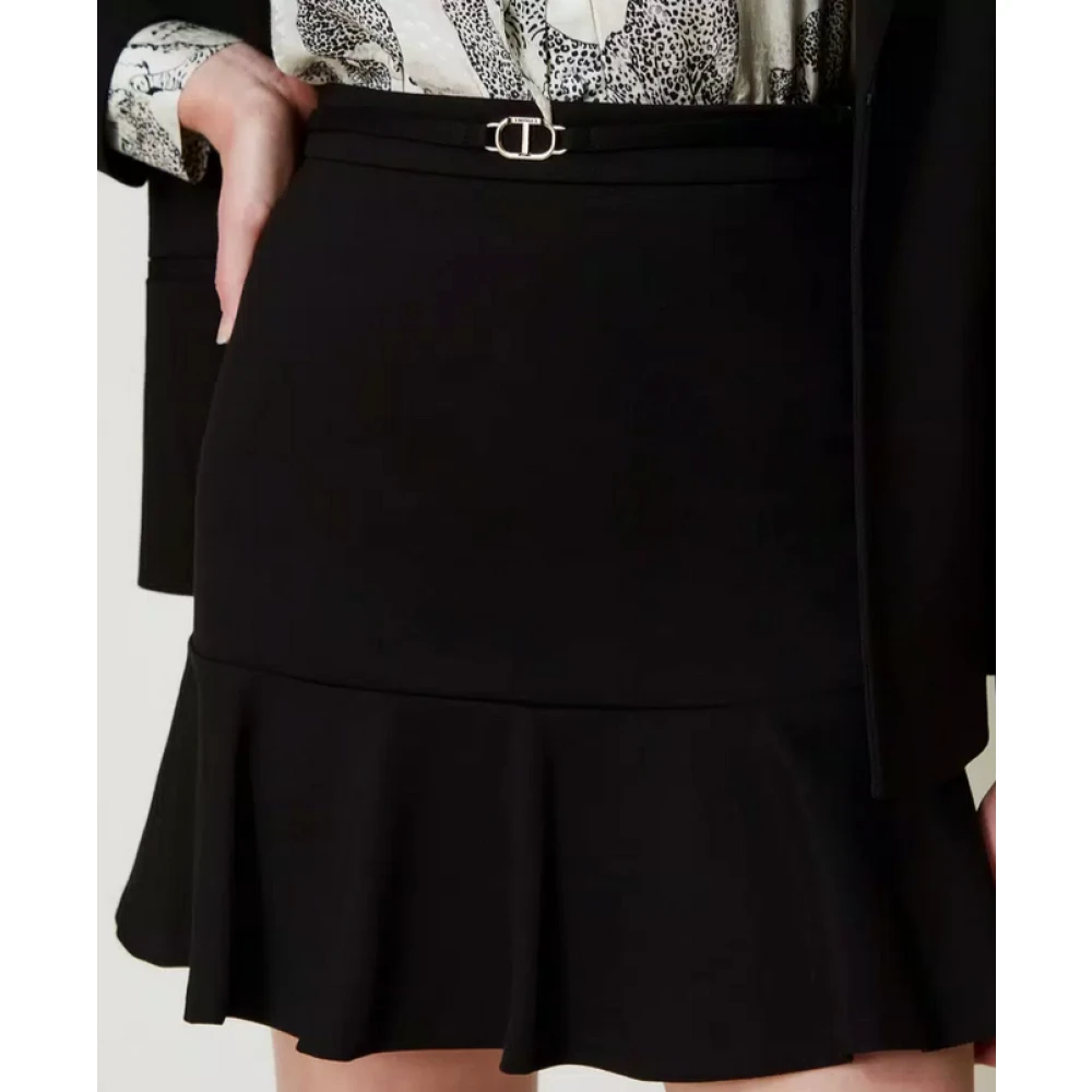 Twinset Zwarte Minirok met Ruches Black Dames