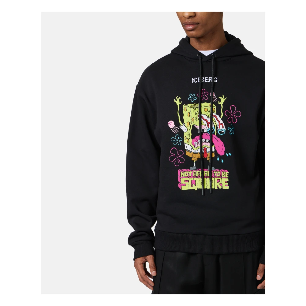 Iceberg Reguliere zwarte fit hoodie met SpongeBob print en logo borduursel Black Heren