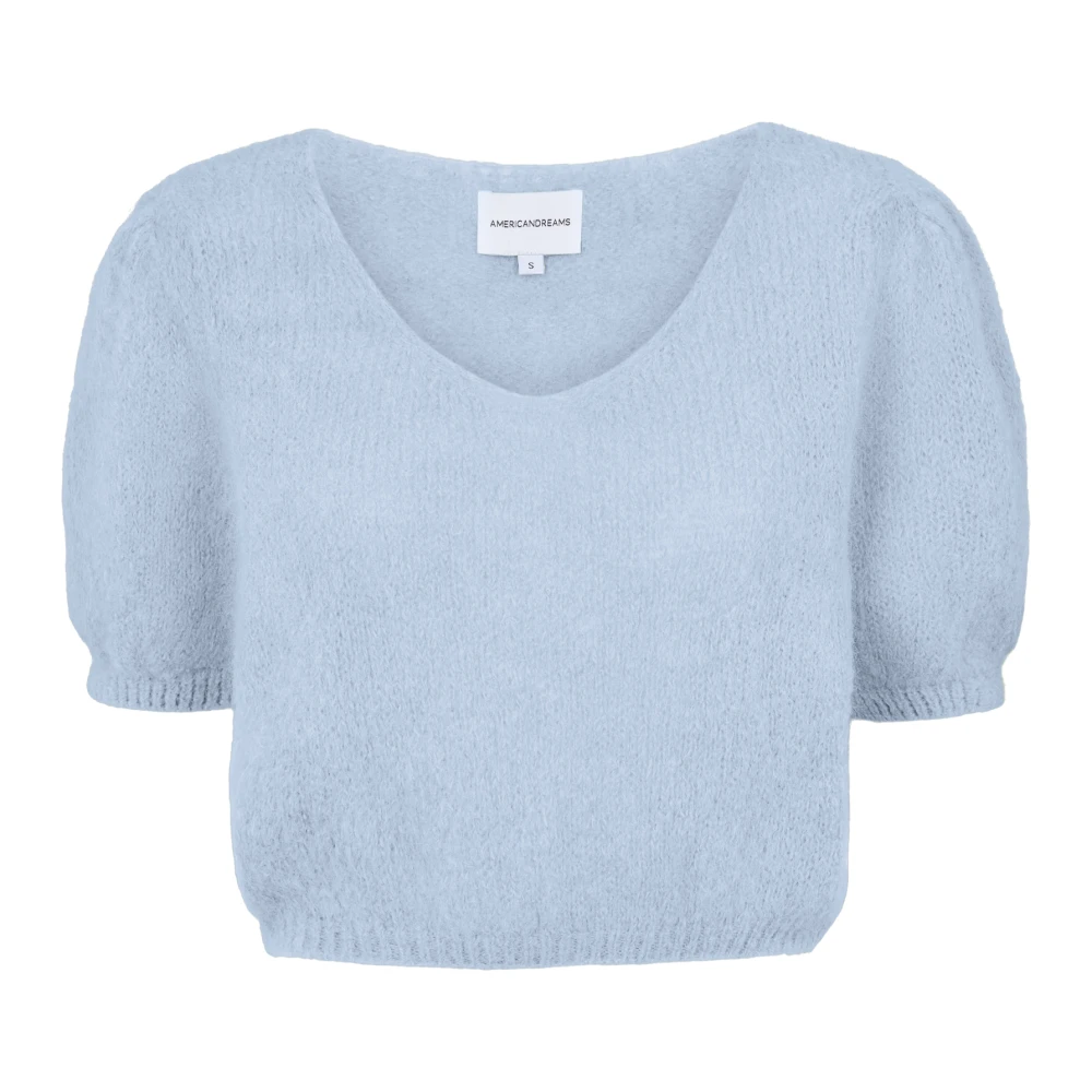 American Dreams Lichtblauwe Pullover Korte Mouwen Elastische Band Blue Dames