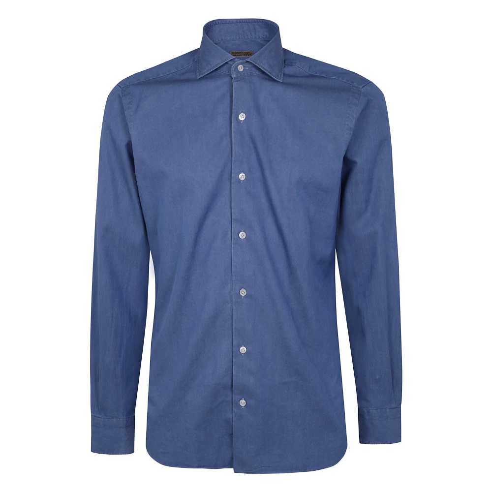 Barba Napoli Denim Klassiek Overhemd Blue Heren