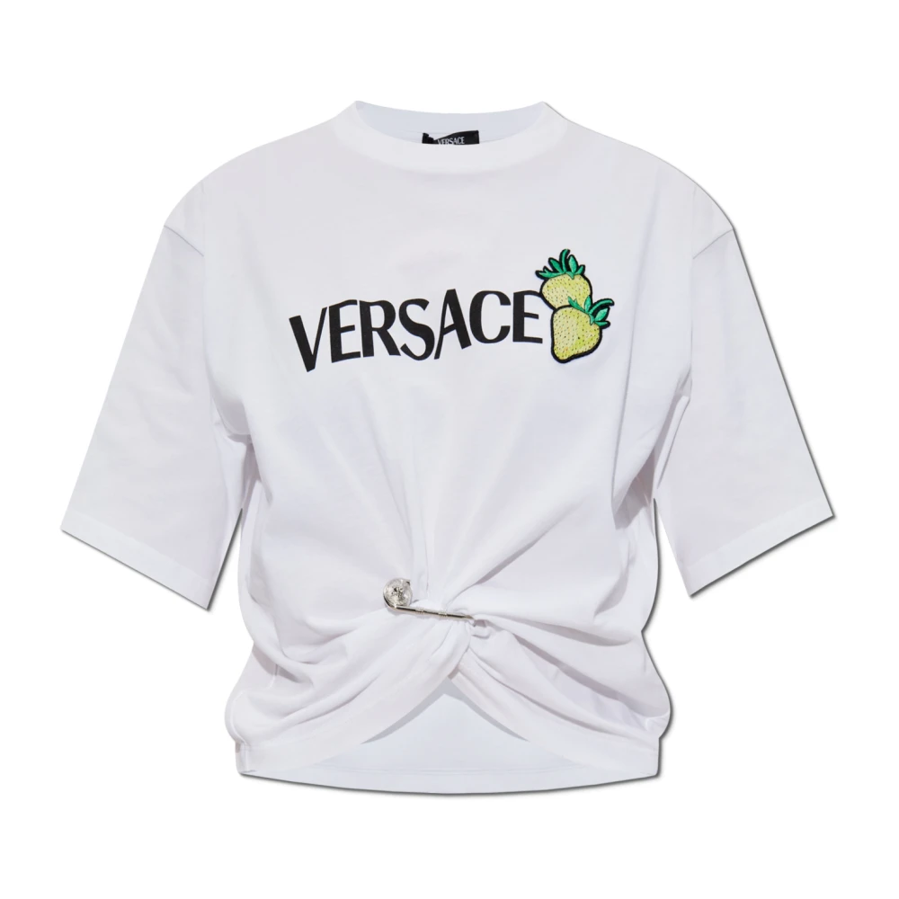 Versace T-shirt met applicatie en drapering White Dames