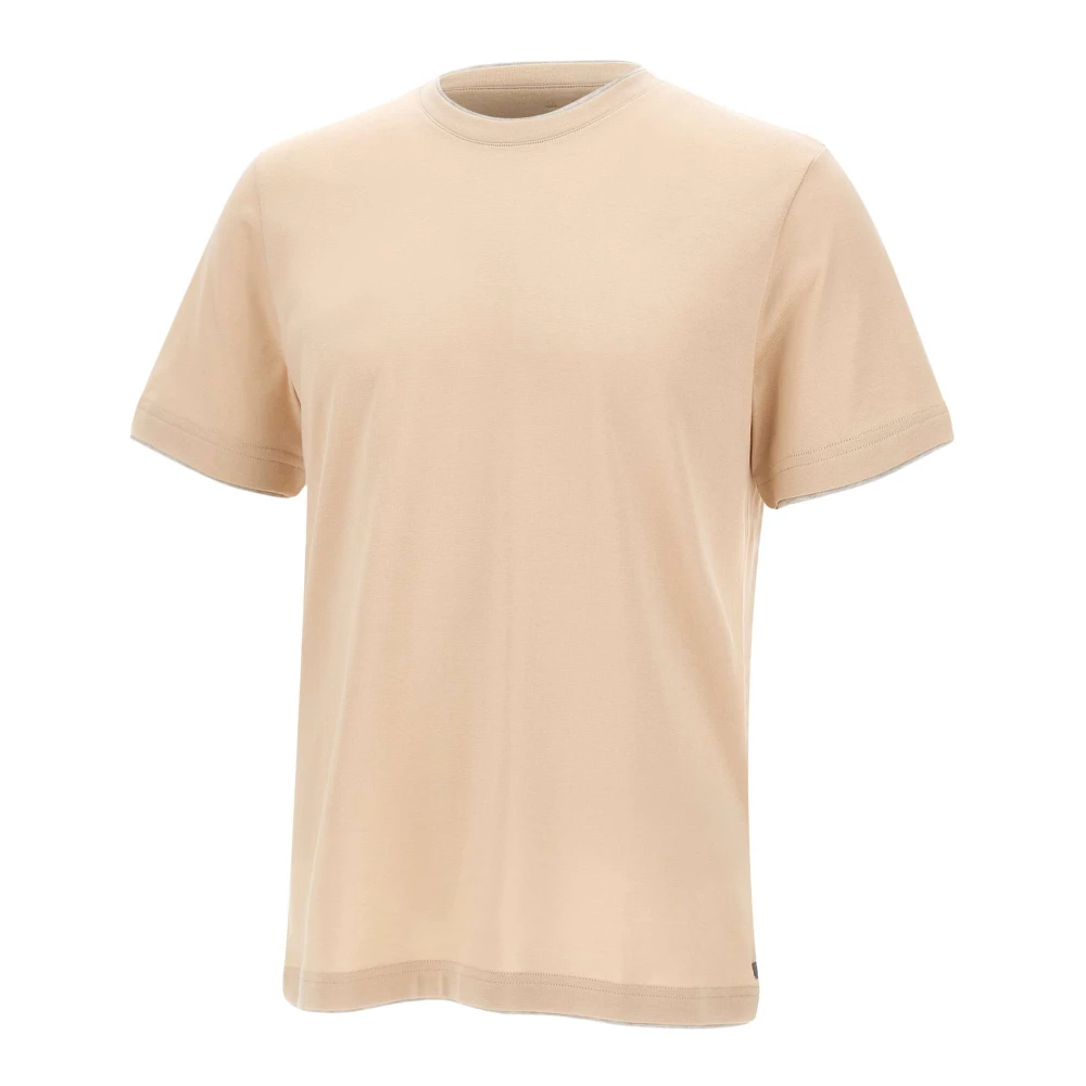 Eleventy Men's Beige T-Shirts, S, T-Shirt With Borders