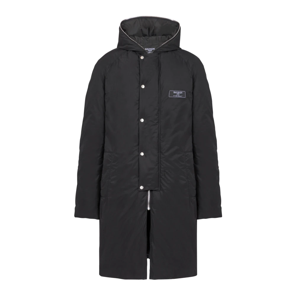 Balmain Lange Gewatteerde Nylon Jas Black Heren