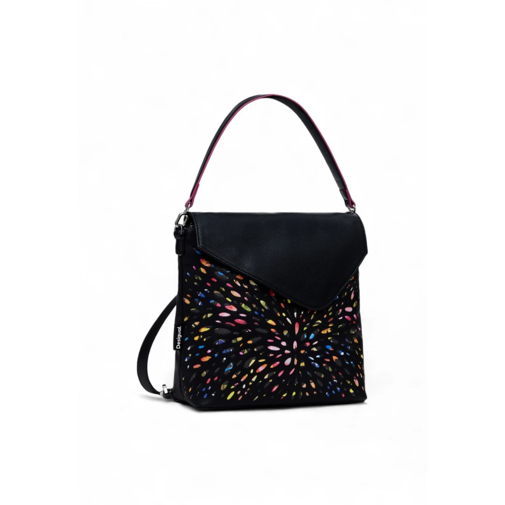 Desigual Zwarte Bedrukte Handtas Rugzak met Rits Black Dames