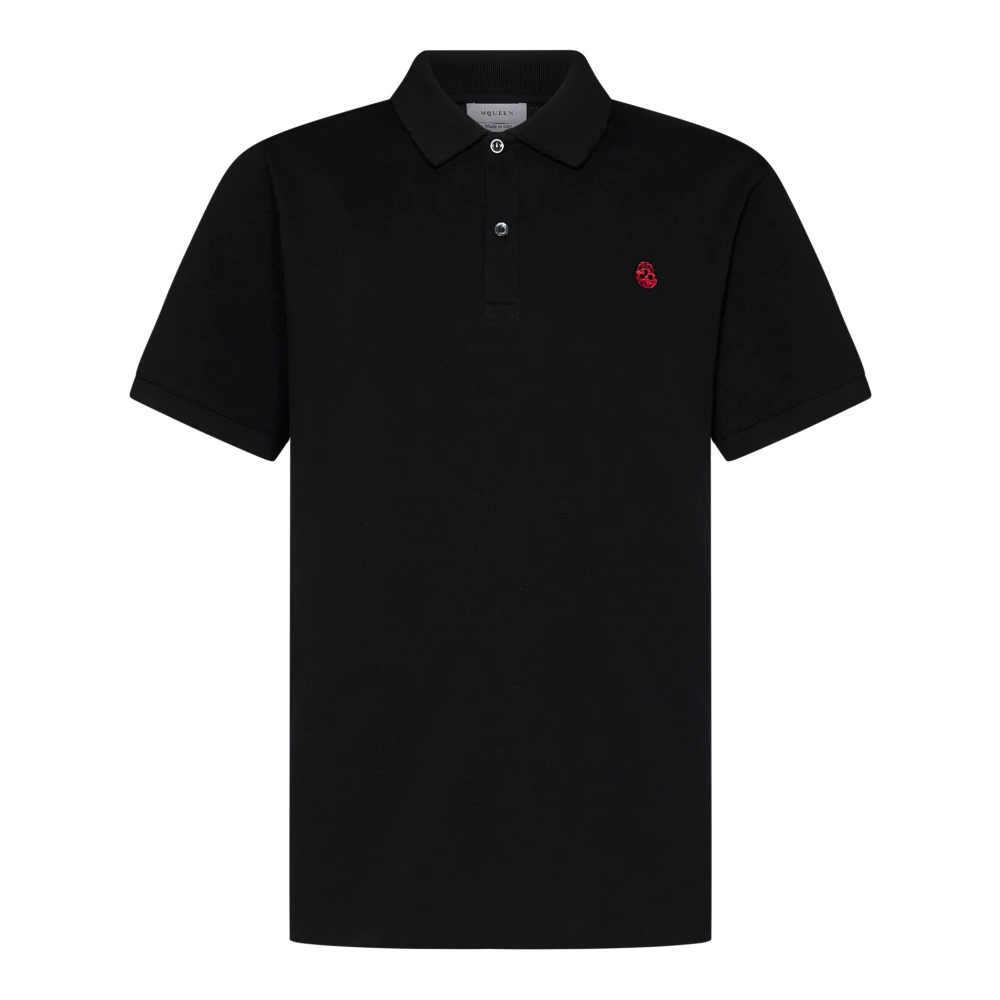 Alexander mcqueen Zwarte Polo Shirt met Omgekeerd Skull Design Black Heren