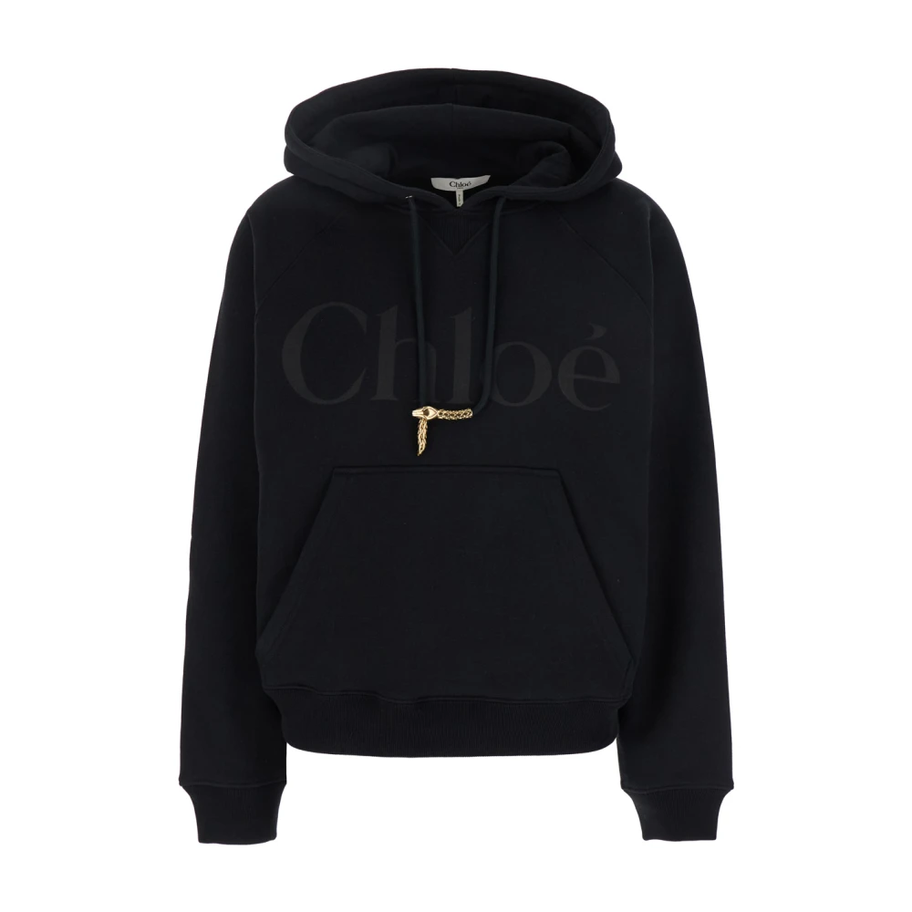 Chloé Zwarte Logo Hoodie met Metalen Hanger Black Dames
