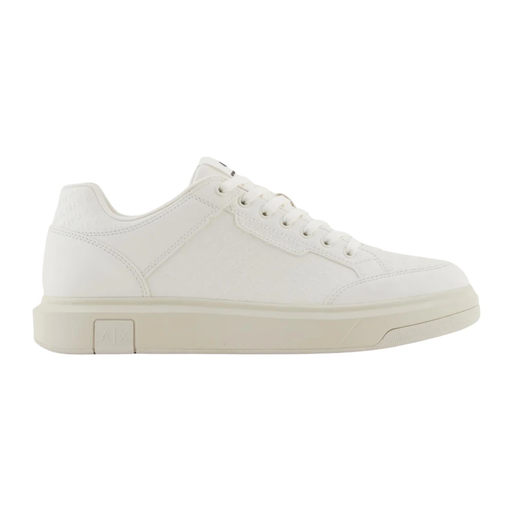 Armani Exchange Men's White Sneakers, 6 Uk, Logo Pattern Low-Top Trainers