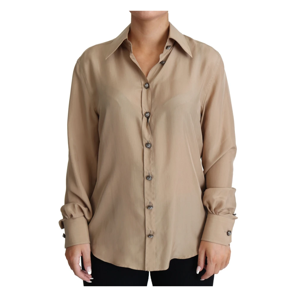 Dolce & Gabbana Women's Beige Shirts, Xs, Collared Silk Shirt