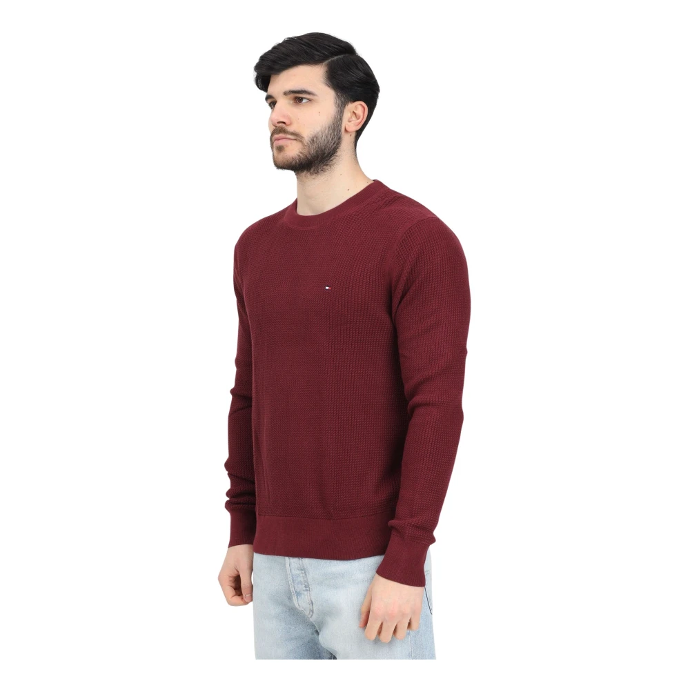 Tommy Hilfiger Bordeaux Crew Neck Sweater Red Heren