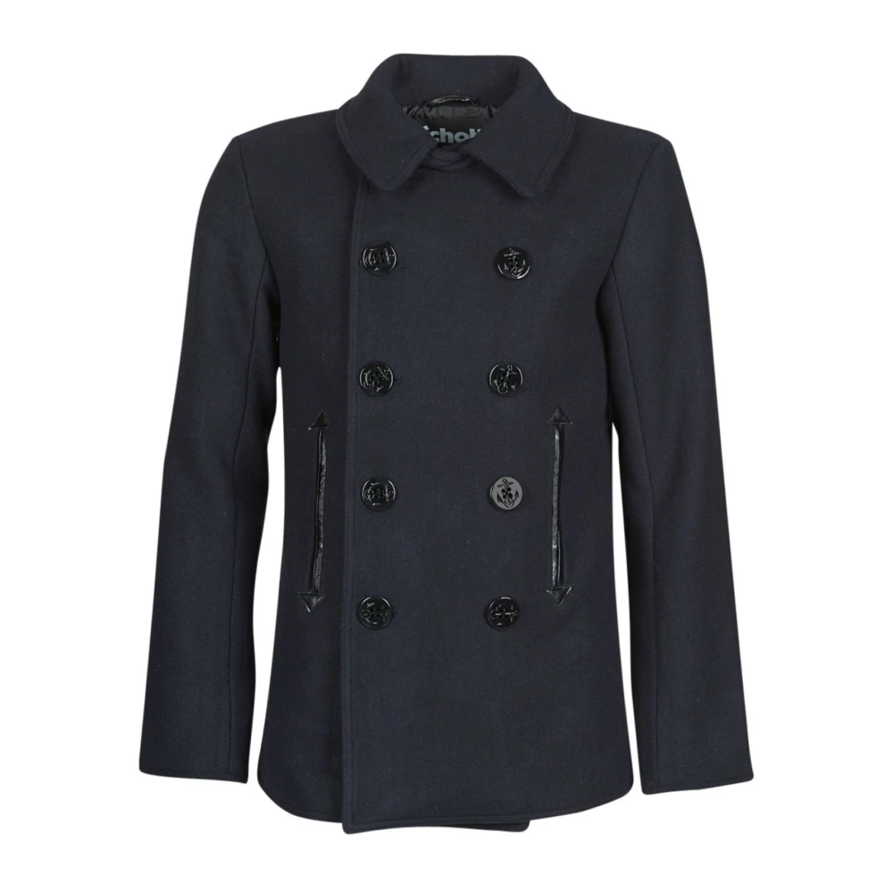 Schott NYC Blå Ull Peacoat Jacka Blue, Herr