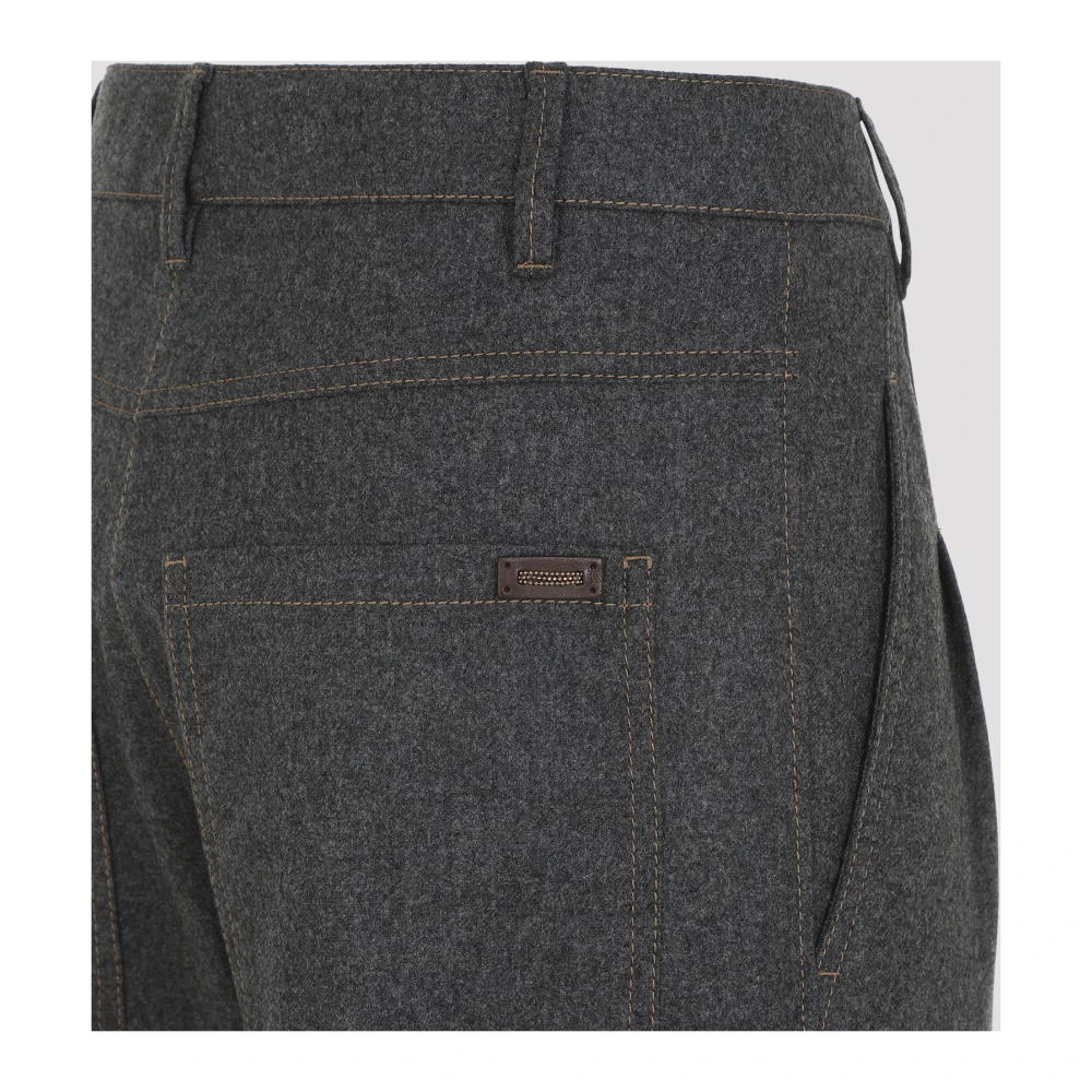 BRUNELLO CUCINELLI Donkergrijze Cropped Flannel Broek Gray Dames