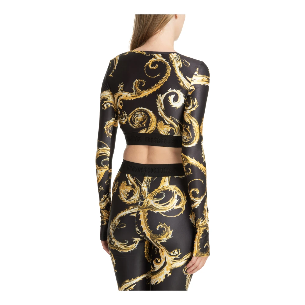 Versace Jeans Couture Abstract Multicolor Geborduurde Top Black Dames
