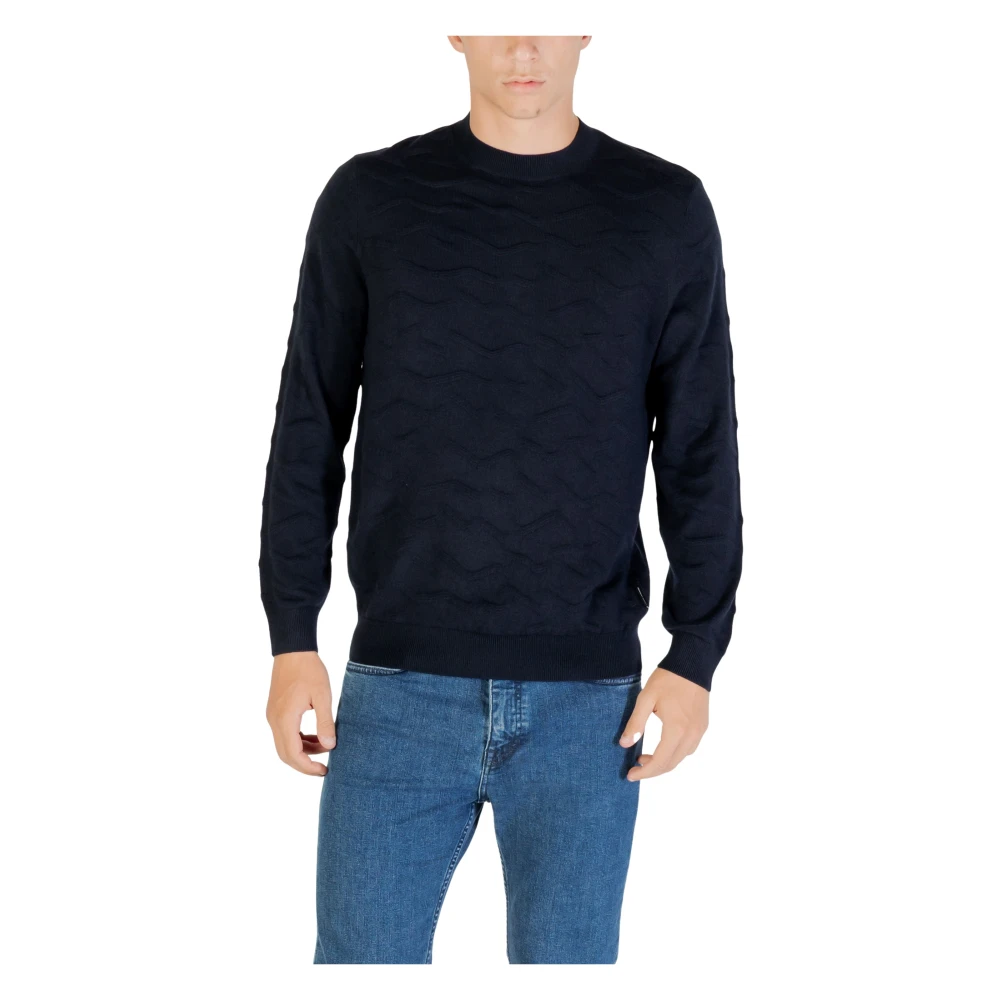 Armani Exchange Men's Blue Round-Neck Knitwear, M, Knitwear