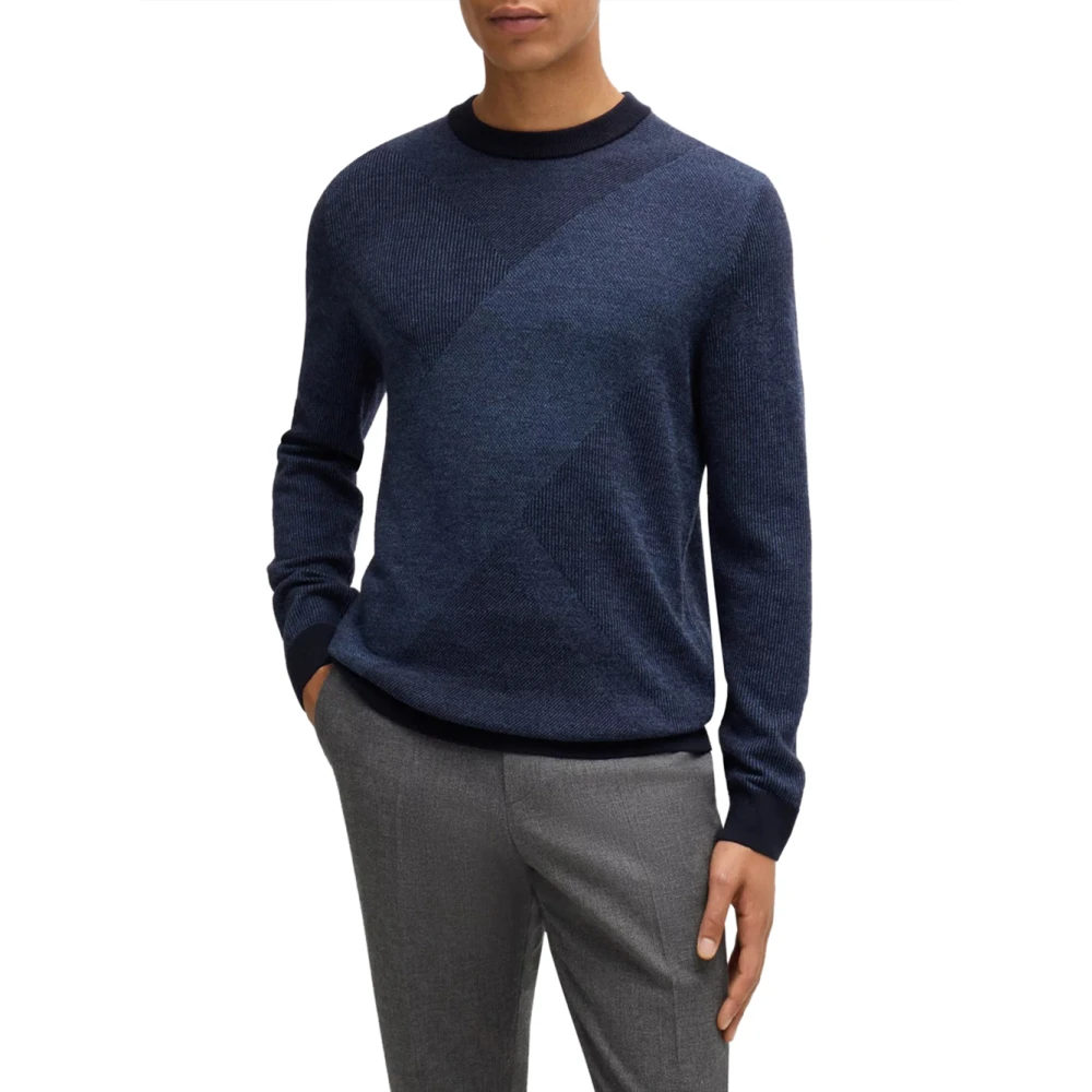 Hugo Boss Blauwe Jacquard Trui Eclaus Model Blue Heren