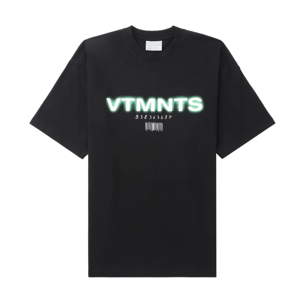 Vtmnts Zwart Bedrukt T-shirt met Logo Print Black Heren