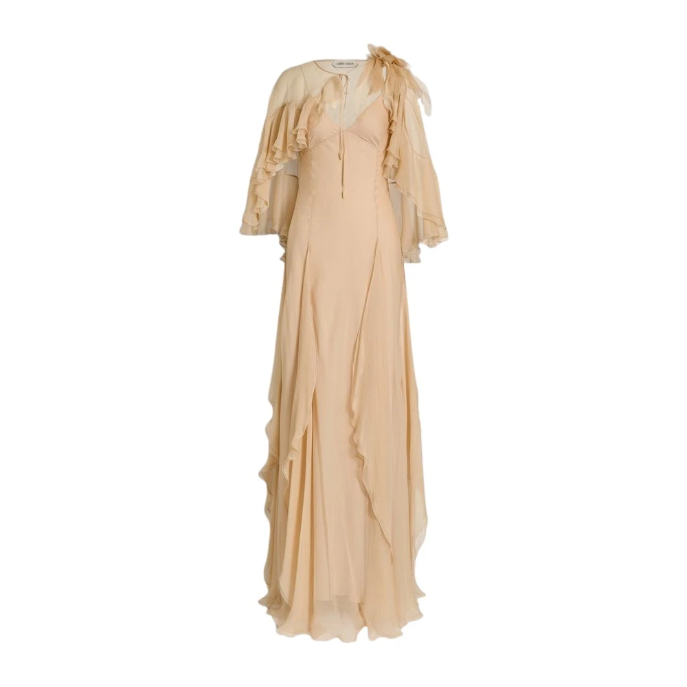 Alberta Ferretti Beige Silk Chiffon Dream Gown - Female - Gowns - Xs - Dresses