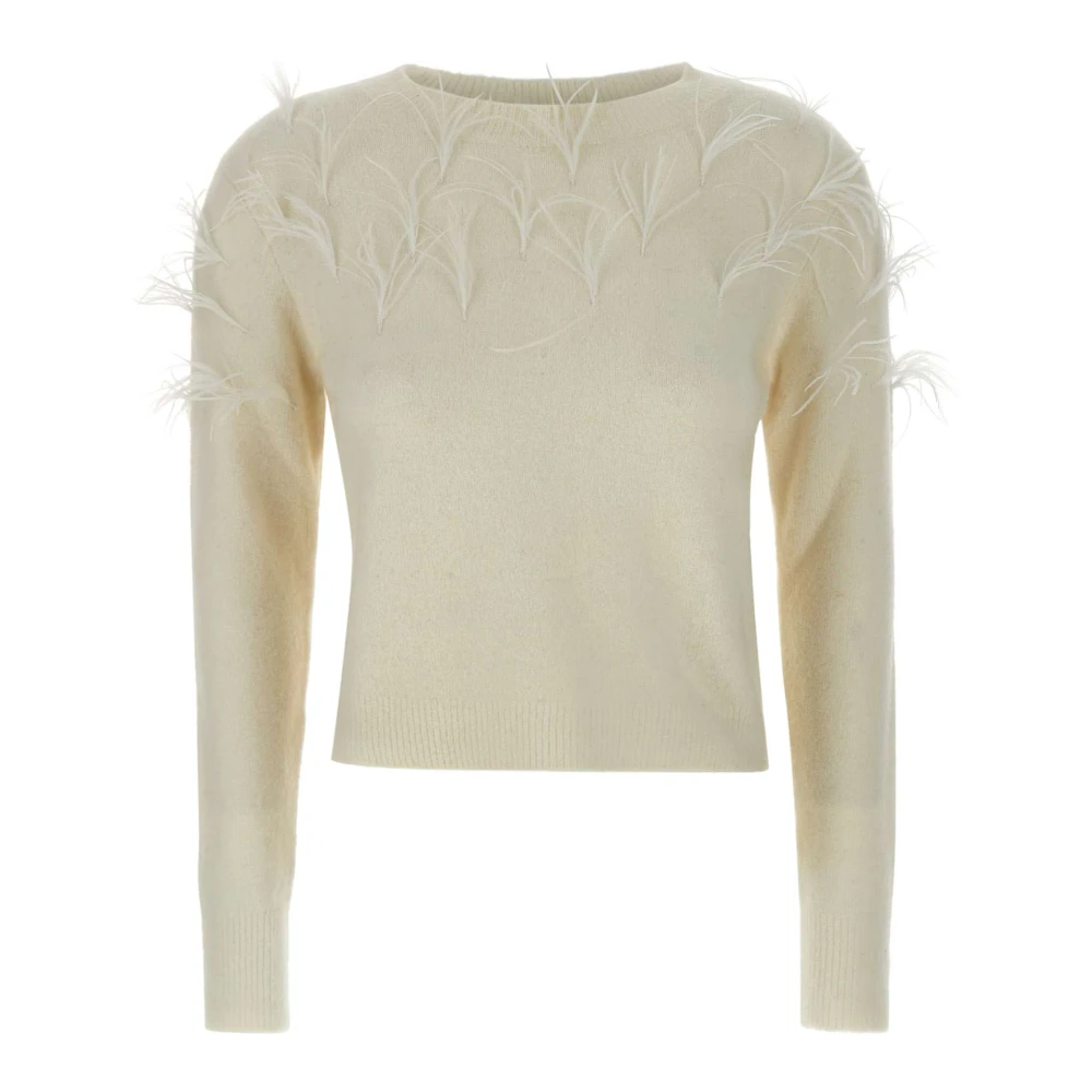 Kaos Veren Detail Wollen Trui White Dames