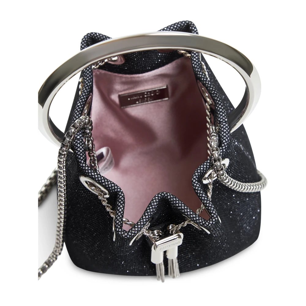 Jimmy Choo Metalen Ketting Trekkoord Glitter Mesh Tas Gray Dames