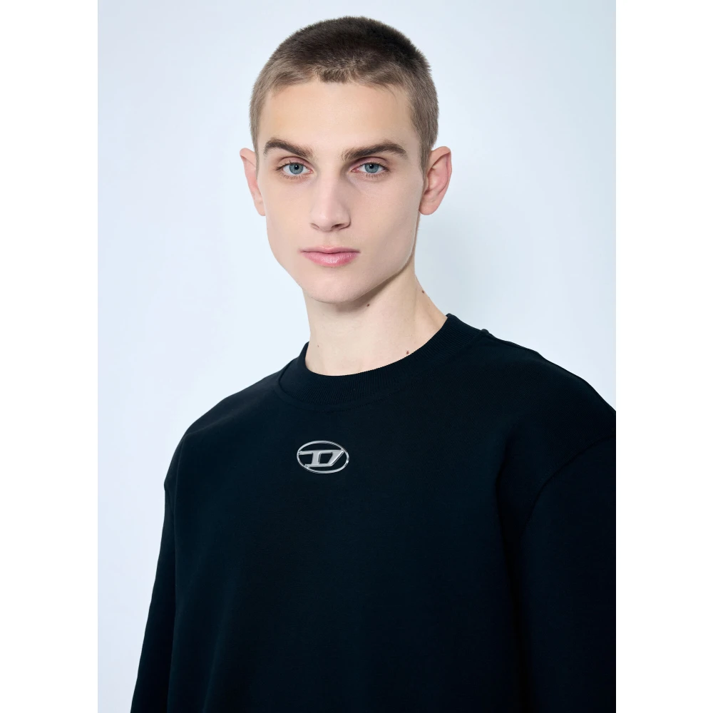 Diesel Katoenen Jersey Crewneck T-shirt met Logo Black Heren