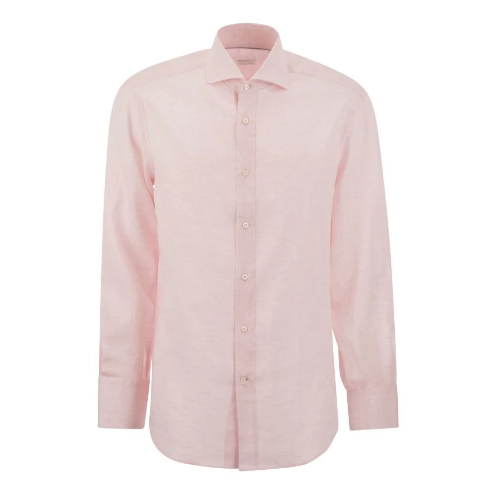 BRUNELLO CUCINELLI Linnen Overhemd met Franse Kraag Pink Dames