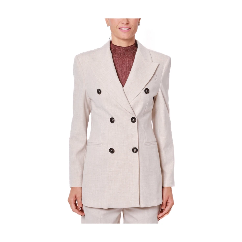 Liu Jo Beige Flanel Stretch Double-Breasted Blazer Beige Dames