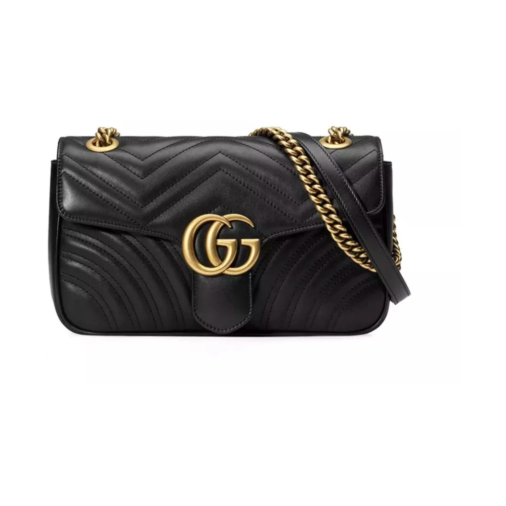 Gucci Zwarte Leren Crossbody Tas met Kettingontwerp Black Dames