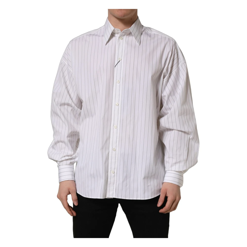 Dolce & Gabbana White Casual Shirts, Male, S, Striped Cotton Dress Shirt