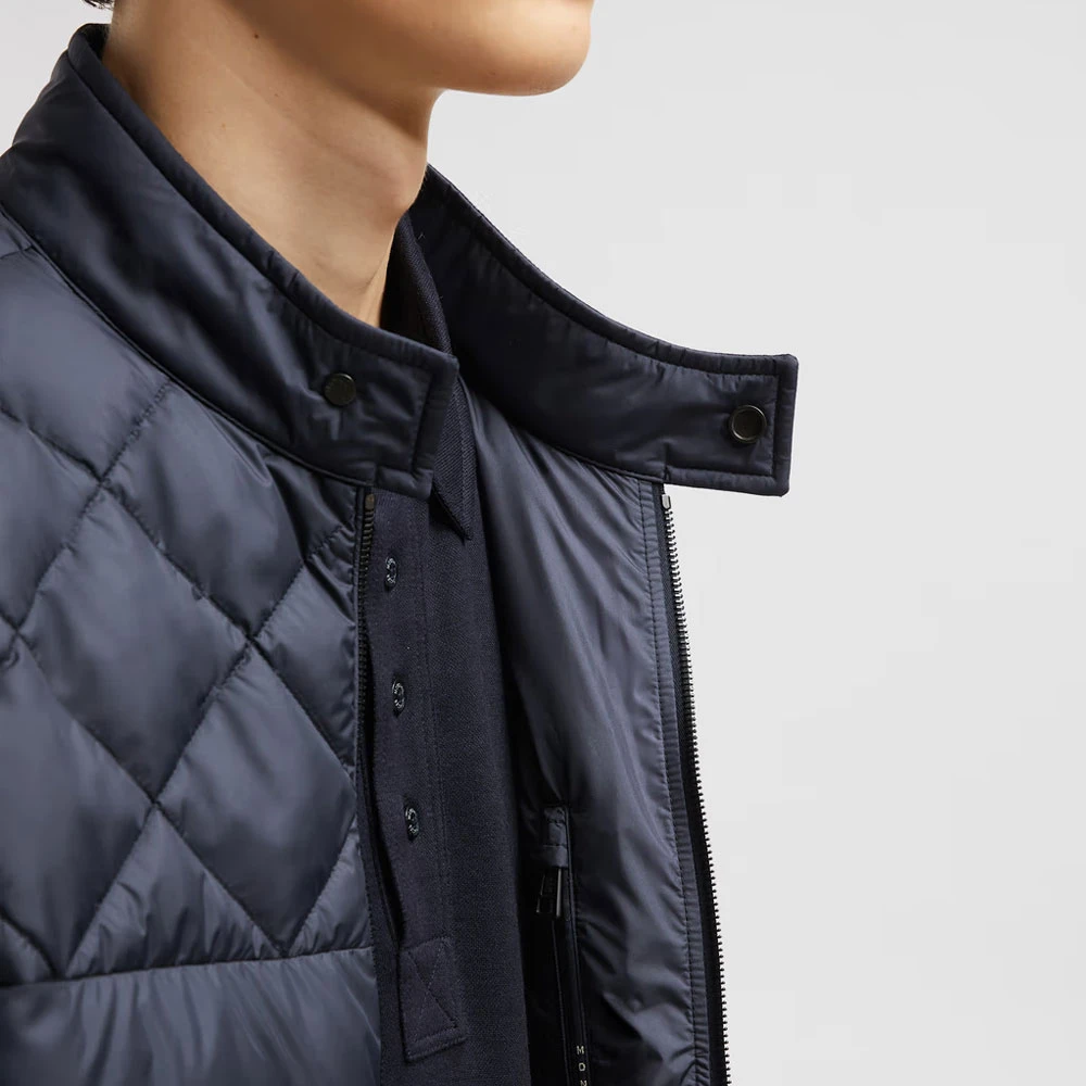 Moncler Navy Leren Bikerjack Blue Heren