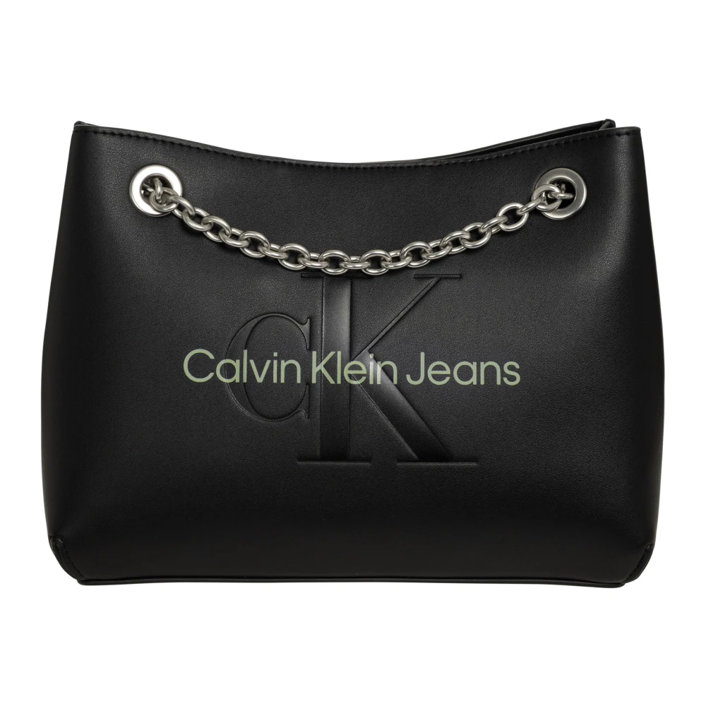 Calvin Klein Schoudertas van PU-leer met reliëflogo Black Dames