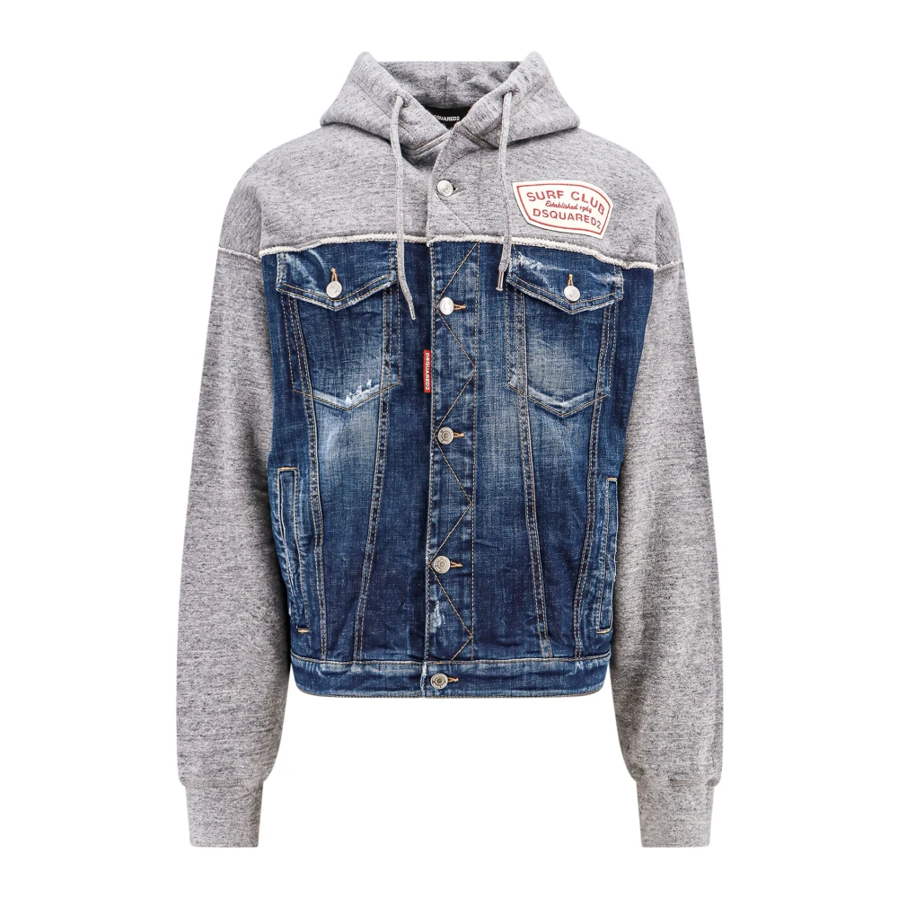 Dsquared2 Logo Patch Katoenen Denim Sweatshirt Blue Heren
