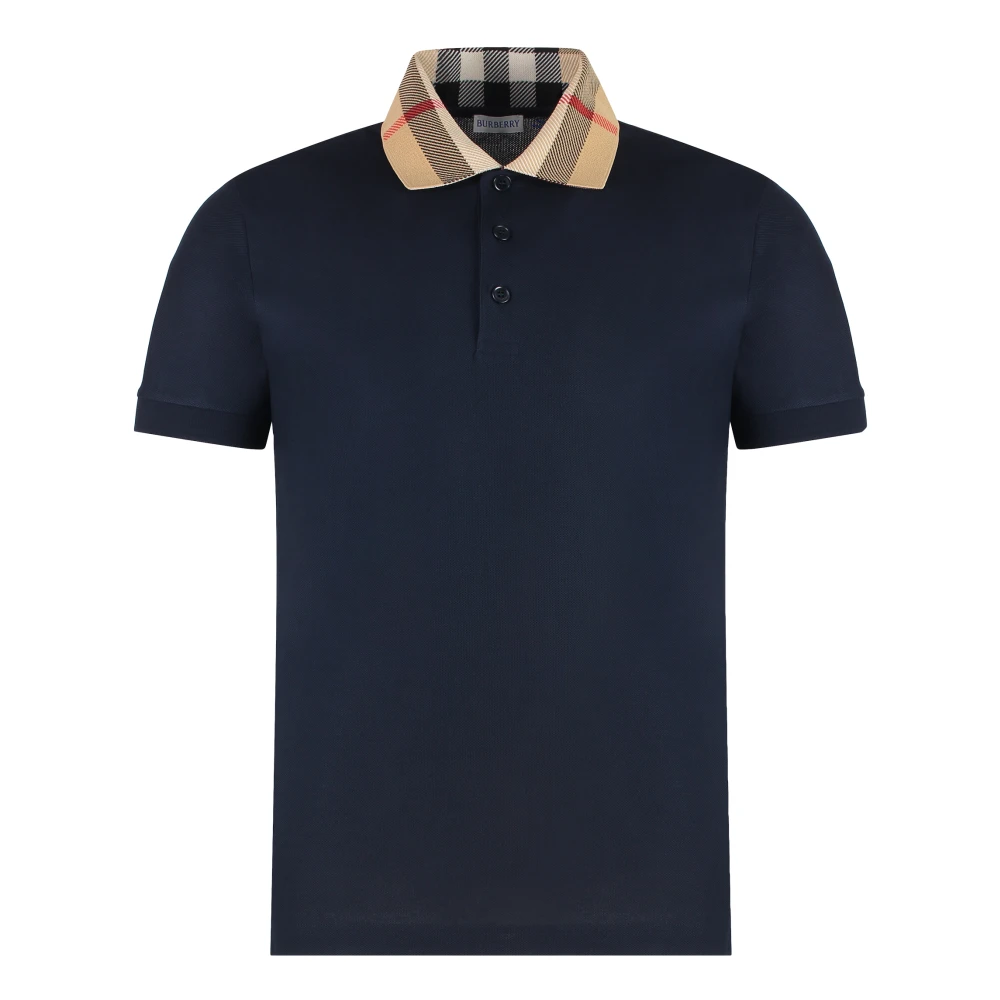 Burberry Men's Blue Polo Shirts, Xs, Contrast Collar Cotton Polo Shirt